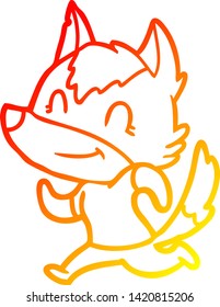 warm gradient line drawing of a friendly cartoon wolf