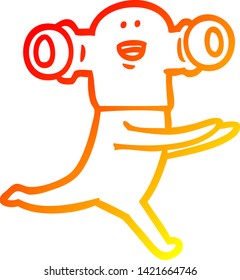 warm gradient line drawing of a friendly cartoon alien running