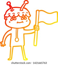 dibujo de línea de gradiente cálido de un espaciador de dibujos animados amigable