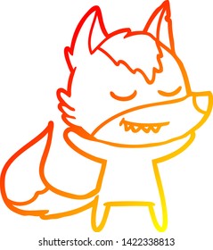 dibujo de línea de gradiente cálido de un lobo de caricatura amigable