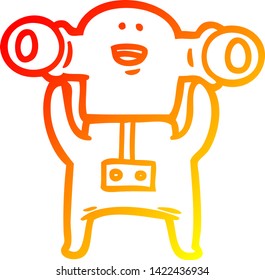 warm gradient line drawing of a friendly cartoon alien waving