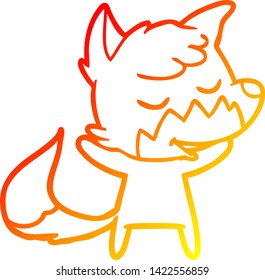 warm gradient line drawing of a friendly cartoon fox