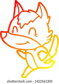 dibujo de línea de gradiente cálido de un lobo de caricatura amistoso corriendo