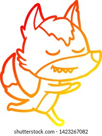 warm gradient line drawing of a friendly cartoon wolf running