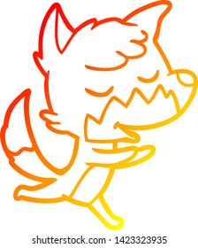 warm gradient line drawing of a friendly cartoon fox running