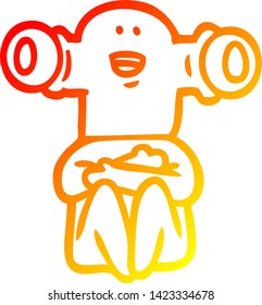 warm gradient line drawing of a friendly cartoon alien