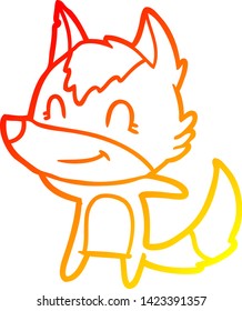 dibujo de línea de gradiente cálido de un lobo de caricatura amigable