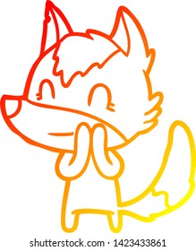 dibujo de línea de gradiente cálido de un lobo de caricatura amigable