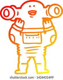 warm gradient line drawing of a friendly cartoon alien