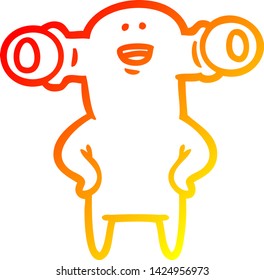 warm gradient line drawing of a friendly cartoon alien