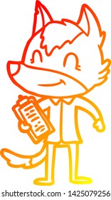 warm gradient line drawing of a friendly cartoon wolf boss