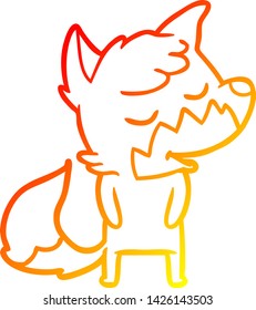 warm gradient line drawing of a friendly cartoon fox