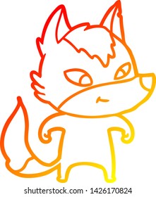 warm gradient line drawing of a friendly cartoon wolf