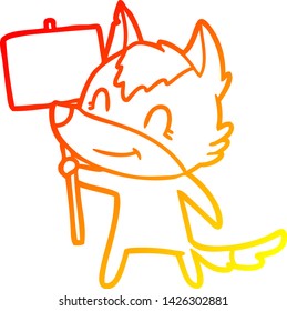 warm gradient line drawing of a friendly cartoon wolf