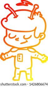 warm gradient line drawing of a friendly cartoon spaceman