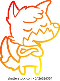 warm gradient line drawing of a friendly cartoon fox