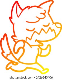 warm gradient line drawing of a friendly cartoon fox running