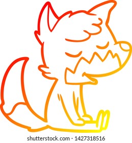 warm gradient line drawing of a friendly cartoon sitting fox