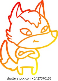 warm gradient line drawing of a friendly cartoon wolf