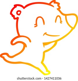 warm gradient line drawing of a friendly bear running cartoon