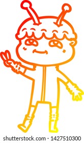 warm gradient line drawing of a friendly cartoon spaceman