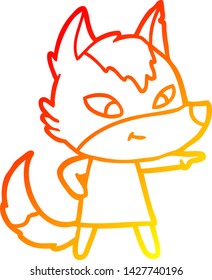 warm gradient line drawing of a friendly cartoon wolf