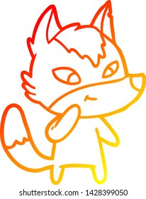 dibujo de línea de gradiente cálido de un lobo de caricatura amigable