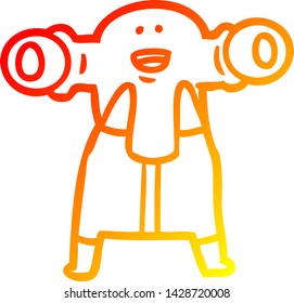 warm gradient line drawing of a friendly cartoon alien