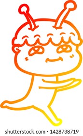 warm gradient line drawing of a friendly cartoon spaceman running