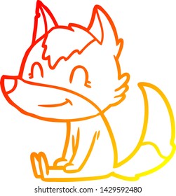 warme Farbverlauf-Linienzeichnung eines freundlichen Cartoon Wolf