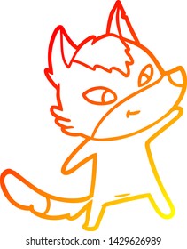 warm gradient line drawing of a friendly cartoon wolf