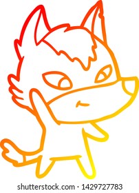 warm gradient line drawing of a friendly cartoon wolf