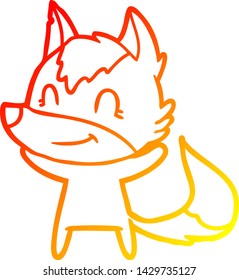 dibujo de línea de gradiente cálido de un lobo de caricatura amigable