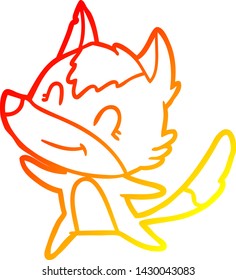 dibujo de línea de gradiente cálido de un lobo de caricatura amigable