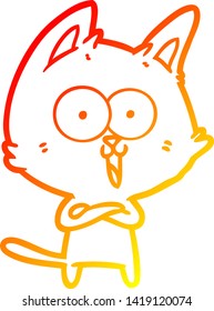 warm gradient line drawing of a funny cartoon cat