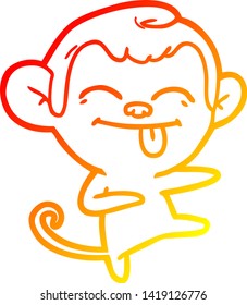 dibujo de línea de gradiente cálido de un mono de caricatura divertido apuntando