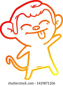 desenho de linha gradiente quente de um macaco de desenho animado engraçado