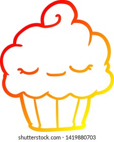dibujo de línea de degradado cálido de un cupcake divertido