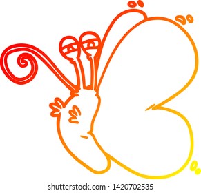 dibujo de línea de degradado cálido de una mariposa divertida de dibujos animados