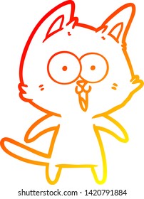 warm gradient line drawing of a funny cartoon cat