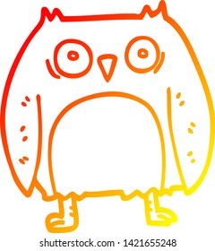 dibujo de línea de degradado cálido de un búho de dibujos animados divertido