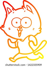warm gradient line drawing of a funny cartoon cat jogging