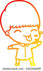 warm gradient line drawing of a funny cartoon boy