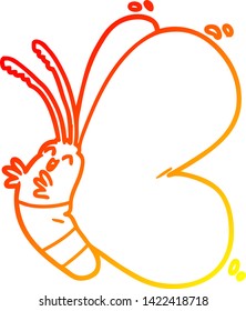 warme Farbverlauf-Linienzeichnung eines lustigen Cartoon-Schmetterling