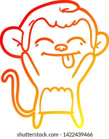 warm gradient line drawing of a funny cartoon monkey