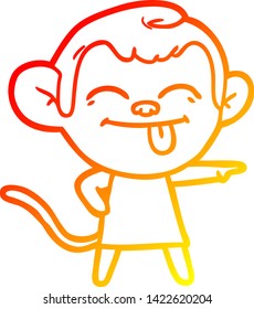 warm gradient line drawing of a funny cartoon monkey pointing