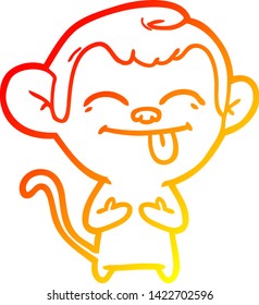 warm gradient line drawing of a funny cartoon monkey