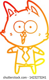 warm gradient line drawing of a funny cartoon cat wearing shirt and tie