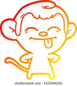 warm gradient line drawing of a funny cartoon monkey