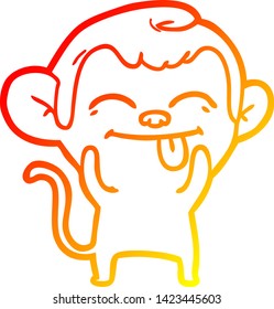 warm gradient line drawing of a funny cartoon monkey